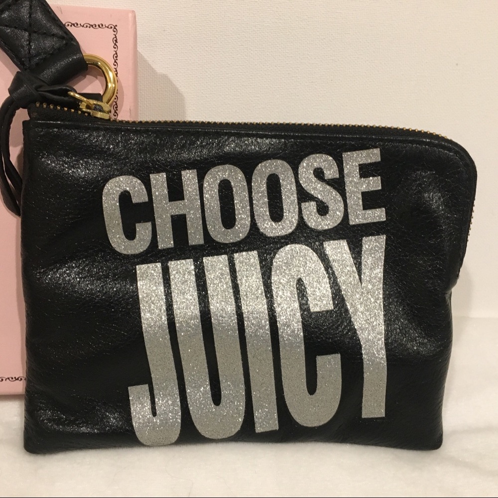 Cute Juicy Couture Black Leather Wristlet Purse